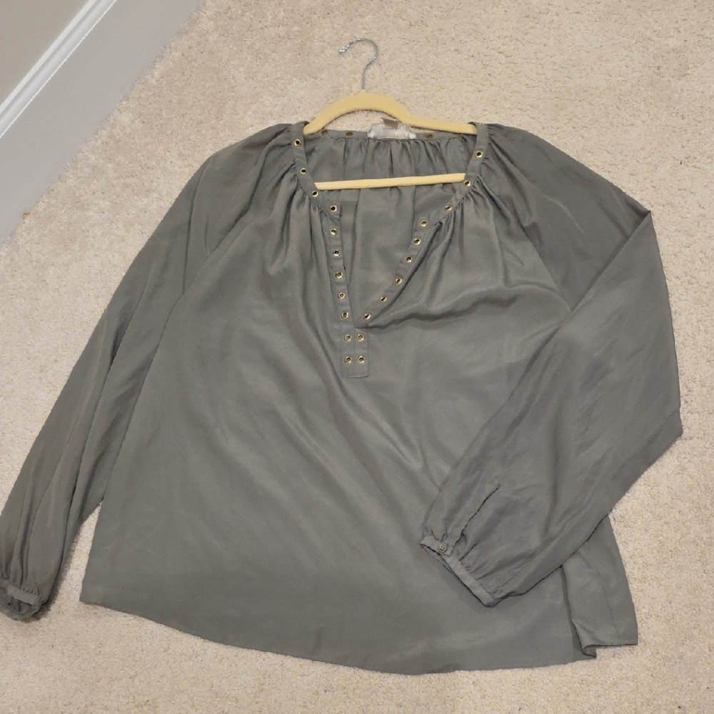 Michael Kors GrayGreen Blouse with Gold Accents